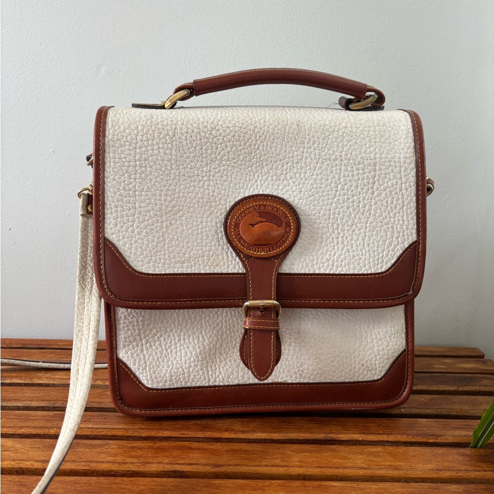 Dooney & Bourke Classic Leather-Trim White & Brown Crossbody